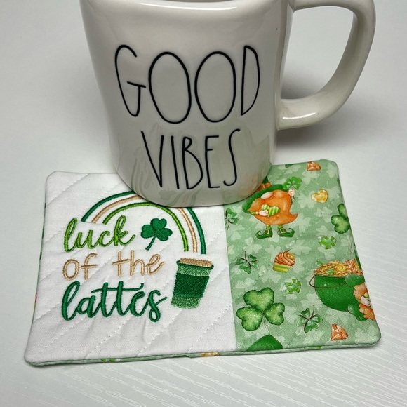 Hand Crafted Mug Rug Coaster Embroidered Cotton Fabric Padded Absorbs Liquid - Picture 8 of 8